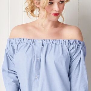 Vintage Blue denim blouse Button Puff‎ Sleeves 🍃